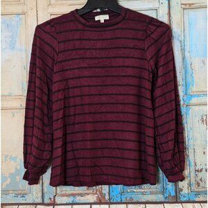 Riah Fashion Womens Small Maroon Black Striped Long Sleeve Pullover Sweater Top